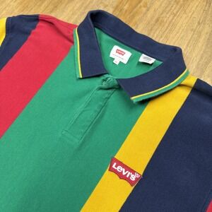 Levi's Mens Size XL Modern Color Block Stripe Pique Polo Batwing Patch Logo